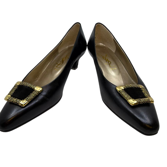 Yves Saint Laurent Shoes - Yves Saint Laurent Buckle Kitten Heel Black Leather 36 Pump